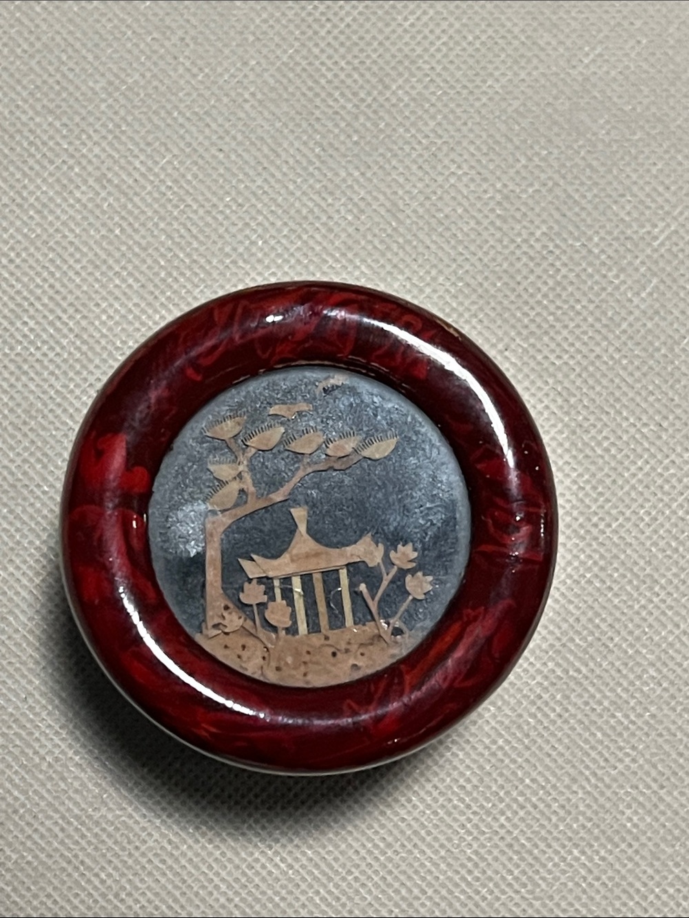 vintage Chinese red-and-black faux-lacquer trinket box